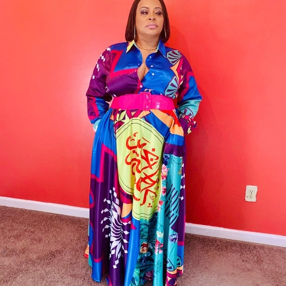 Multi color abstract long maxi dress - Picture 1 of 2